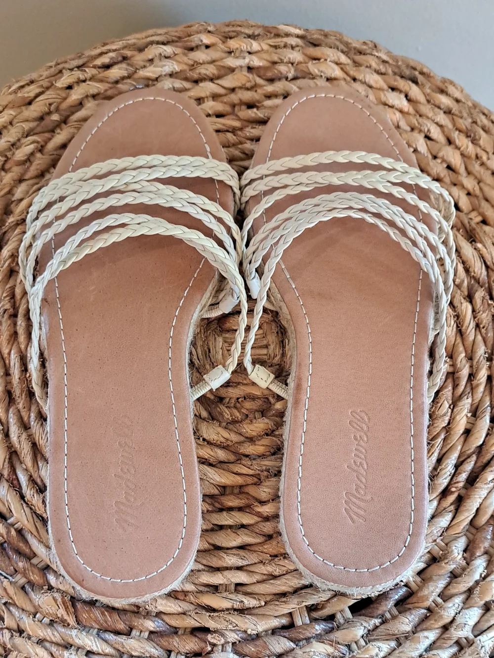 NWOT Madewell Womens Kathryn Ivory Braided Leather Espadrille Slide Sandals 8